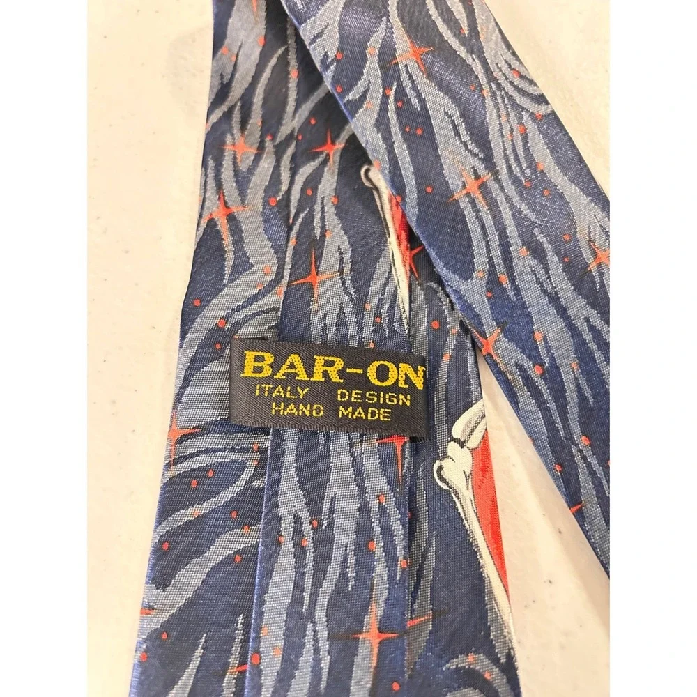 Vintage Made‎ in Italy Silk Tie Skeleton Piano Red Moon Goth Necktie
